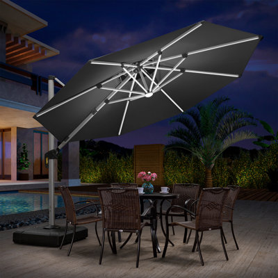 11 ft patio umbrella with led lights Rotihom 11FT Solar Powered Light Cantilever Base Included, Large Cantilever Umbrella with 360°Rotation, Heavy-Duty Offset Outdoor Umbrella for Patio,Pool,Backyard (Champagne) : Patio, Lawn & Garden have for any outdoor space 11' LED Solar Round Cantilever