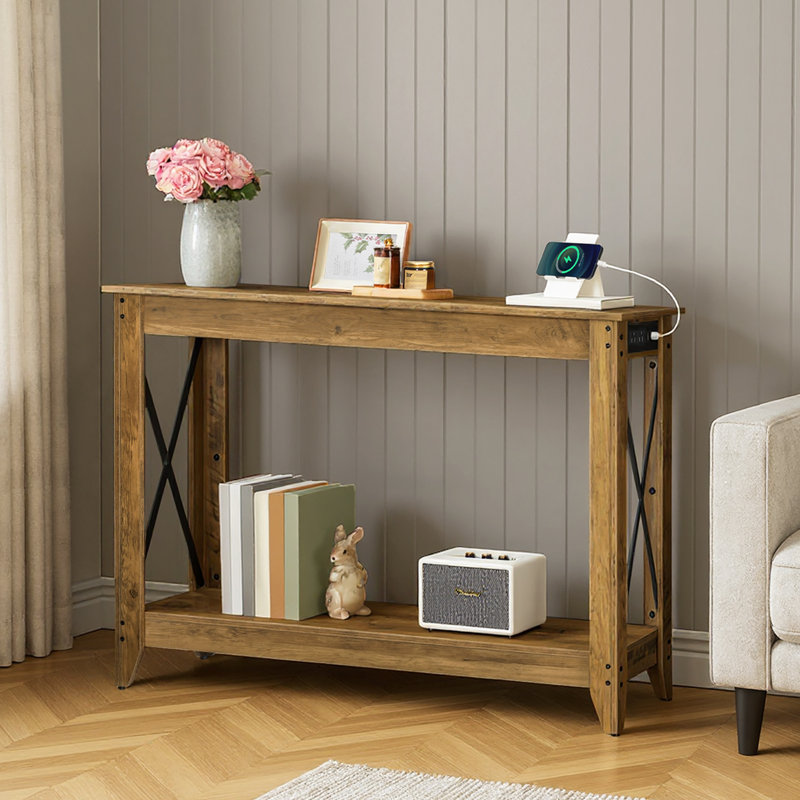 Console 47,2 po avec station de charge Samha, Chêne noueux, Chêne noueux