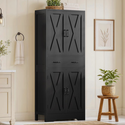 Armoires de cuisine, grandes armoires de rangement avec 2 tablettes réglables et 1 grand tiroir, armoire de salle de bain avec 4 portes, pour le salon, la cuisine, la salle de bain, noir