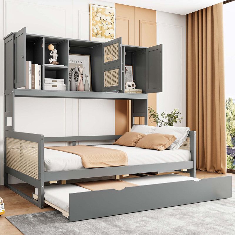 Wooden Daybed With Trundle, And All-In-One Cabinet And Shelf, Full/Double