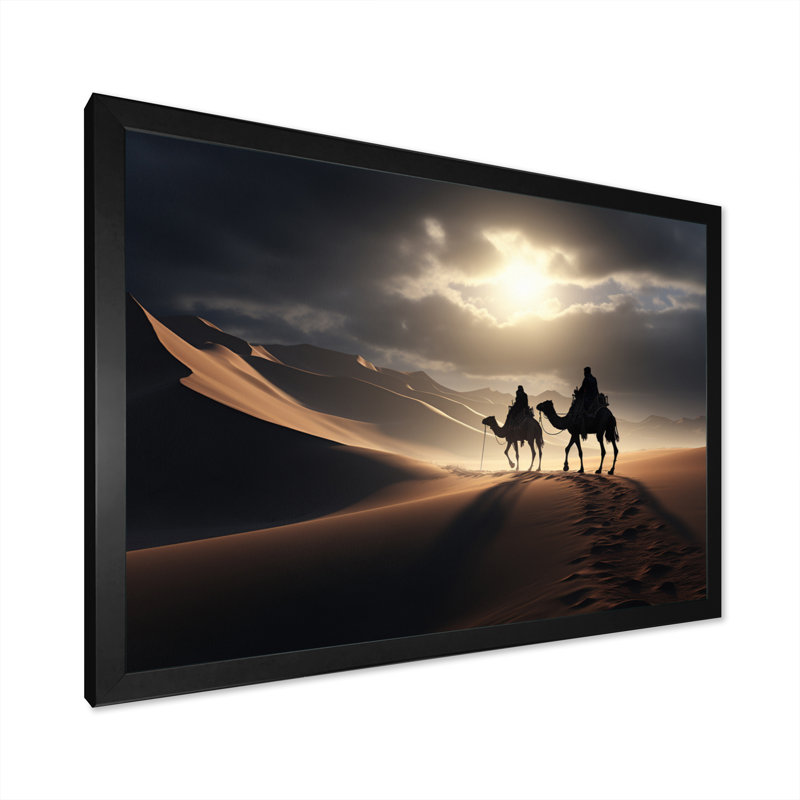 " Camel Majestic Caravan ", Black Single Picture Framed, 12" H x 20" W x 1" D