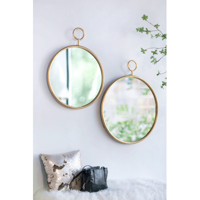 22" X 28" Circle Wall Mirror With Gold Iron Frame, Accent Mirror For Living Room, Entryway, Office