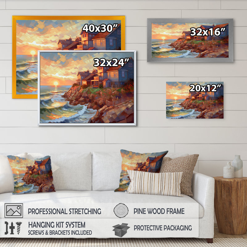 «Seaside Village Dream II», reproduction sur toile, Cadre photo noir, H 12 po x l 20 po x P 1 po