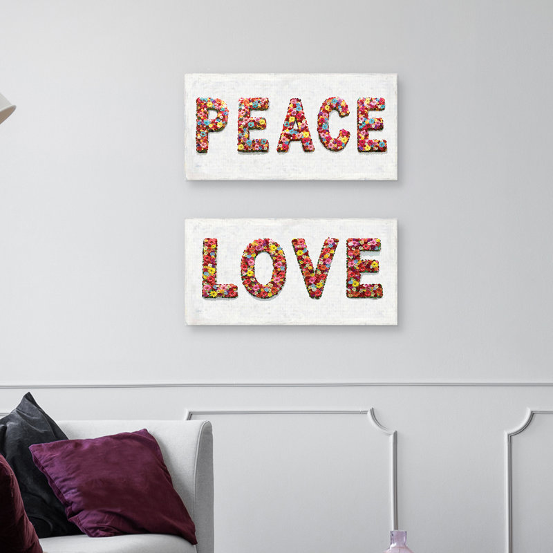 Floral Love and Peace Canvas Art Print Set