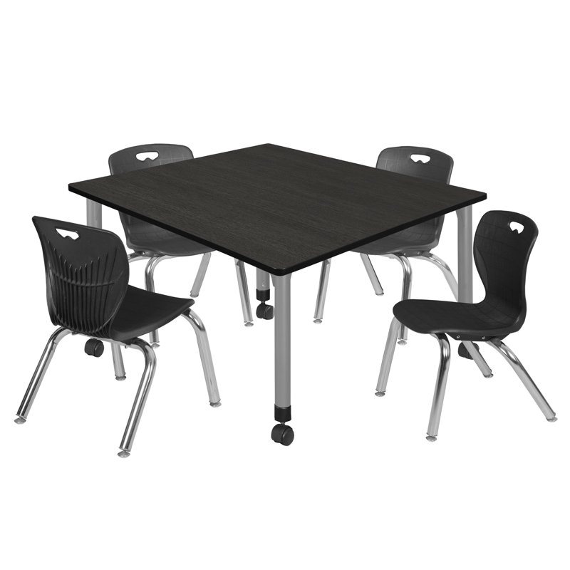 Ensemble de table de salle à manger et de chaises Kee, H 34 po x L 48 po x l 48 po, Noir, Blanc