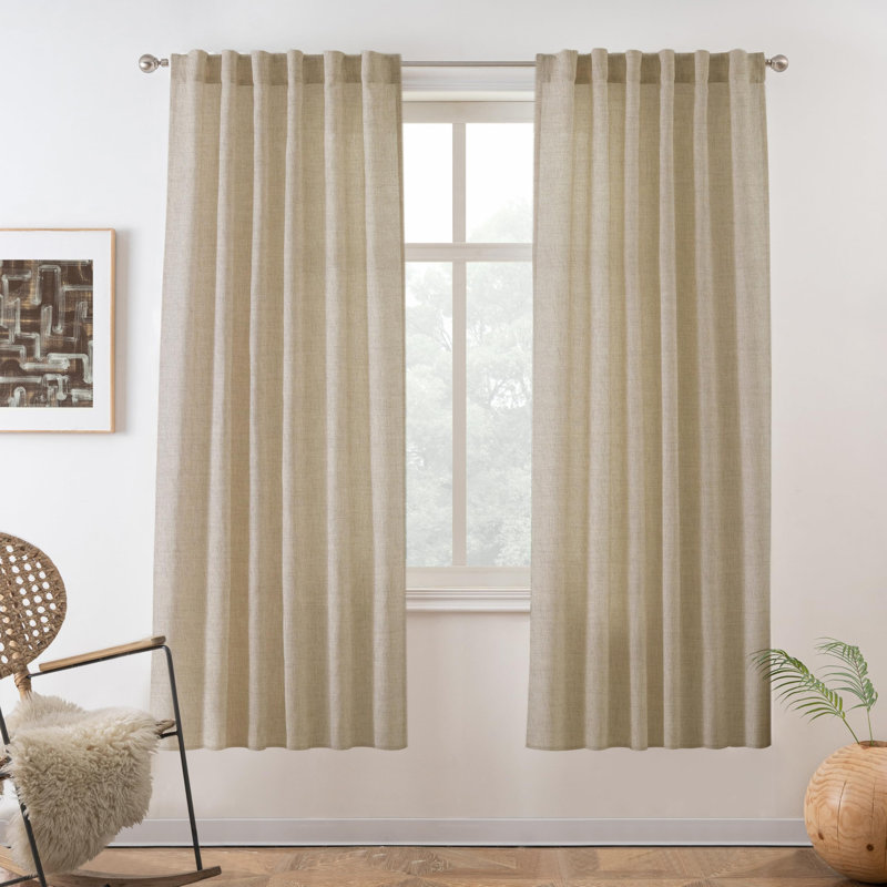 Paire de rideaux semi-transparents avec passe-tringle Janie, L 52 po x L 63 po, Lin kaki pâle