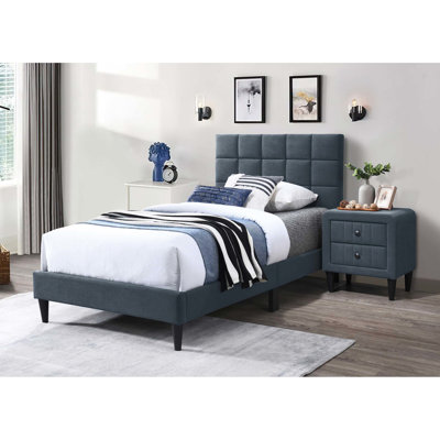 Bedroom Twin Bed - 12 Slat Support System, Adjustable Headboard, Soft Brushed Linen, Stunning Biscuit Tufting Head, Robust Support, Linen Blend, Appealing