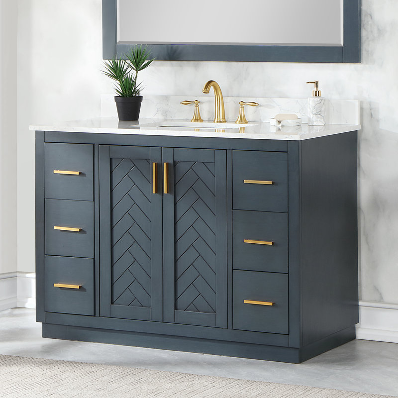Ensemble de meuble-lavabo simple 48 po avec miroir Gazsi, Bleu gris anthracite