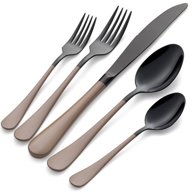 20-Piece Brown Handle 18/0 Stainless Steel Flatware Set For 4, Dishwasher Safe