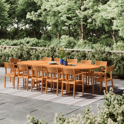 Anautica 12 - Person Teak Wood Patio Dining Set with Extendable Oval Table