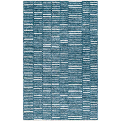 Marseille Flatweave Wool Striped Area Rug in Blue