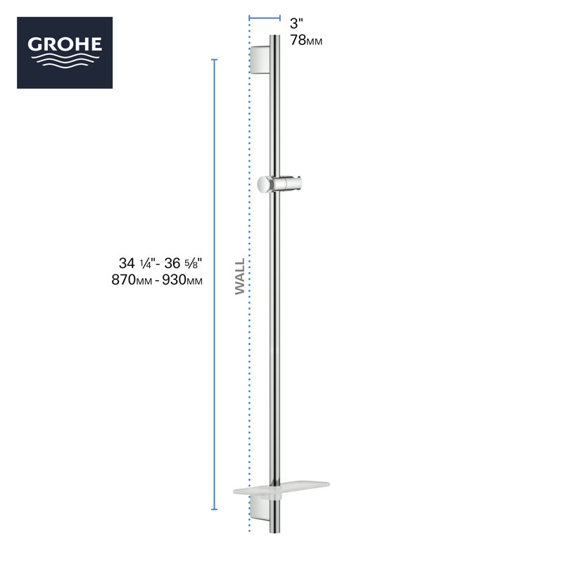 Rainshower 36-Inch Slide Bar with Adjustable Handheld Shower Head Holder, Starlight Chrome
