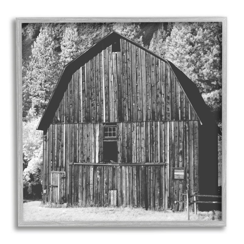Rustic Country Barn Black and White Farm - Photographie sur toile à cadre flottant, H 17 po x l 17 po x P 1,5 po