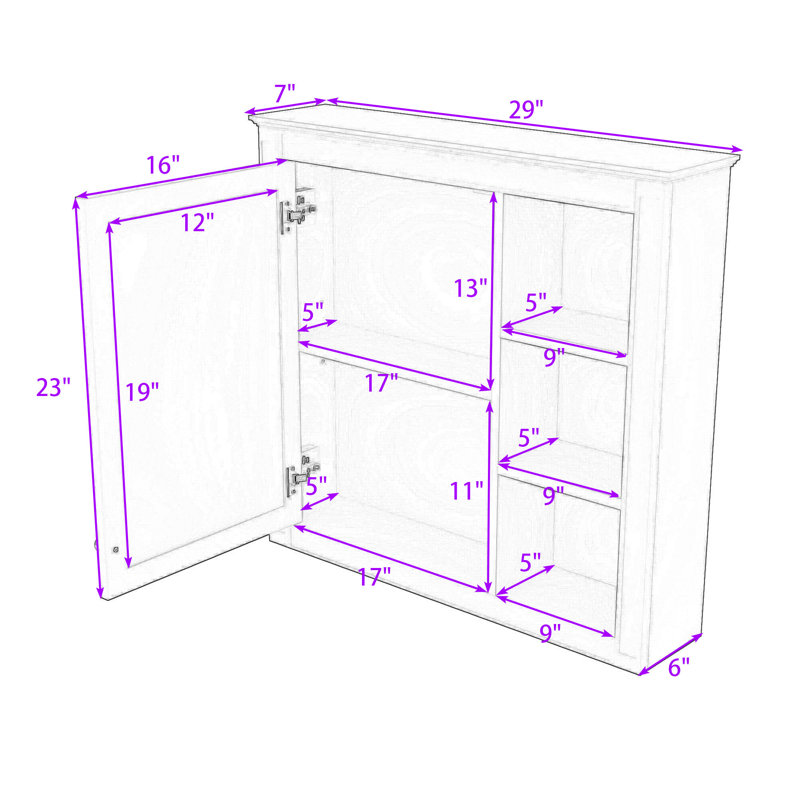 Armoire à pharmacie murale élégante avec tablettes et miroir, Noir, noir, noir, noir