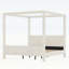 Très grand lit plateforme à baldaquin tapissier avec velours côtelé vertical, tête de lit haute rembourrée et base en lattes de bois robuste, beige