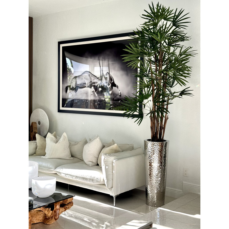Lady Faux Palm Tree in Metal Planter