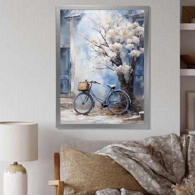 White And Blue Florals Bicycle - Bicycle Wall Art