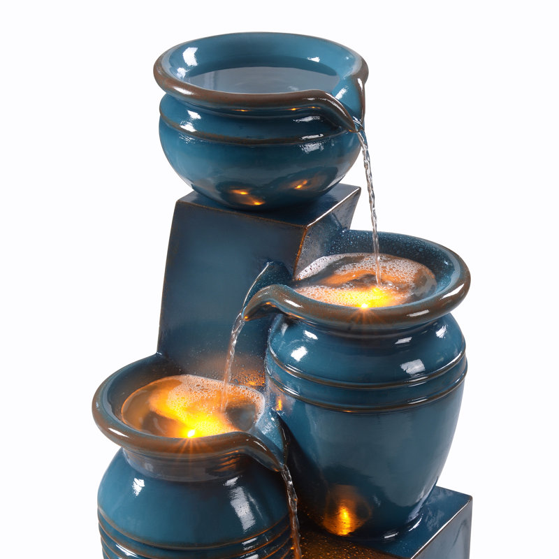 Weather Resistant Floor Fountain with Light, Blue