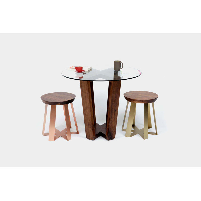 Gax Round Glass Dining Table, 36" W x 36" L, Solid Walnut