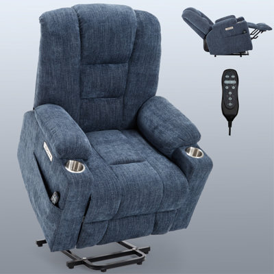 Power Lift Recliner Chair With Massage And Heat For Elderly, Overstuffed Wide Recliners, Heavy Duty Motion Mechanism With USB And Type C Ports, 2 Steel Cup Holders