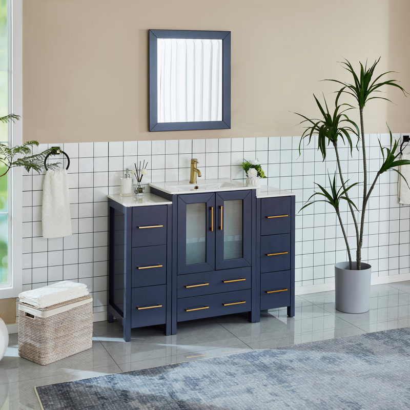  Ensemble de meuble-lavabo simple 48 "avec miroir, Bleu