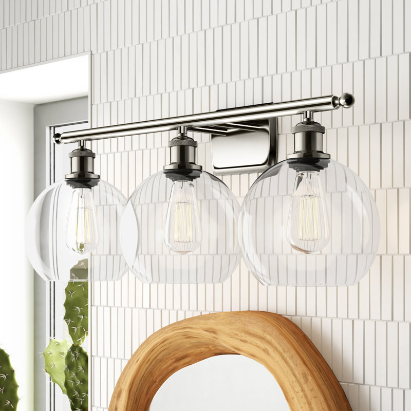 Baptista 3 - Light Dimmable Vanity Light, Clear, 6 Watt Vinage LED Bulb, Polished Chrome
