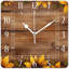 Horloge murale décorative horloges carrées silencieuses de 10 pouces pour la cuisine du salon, vieux motif floral de tournesol en bois