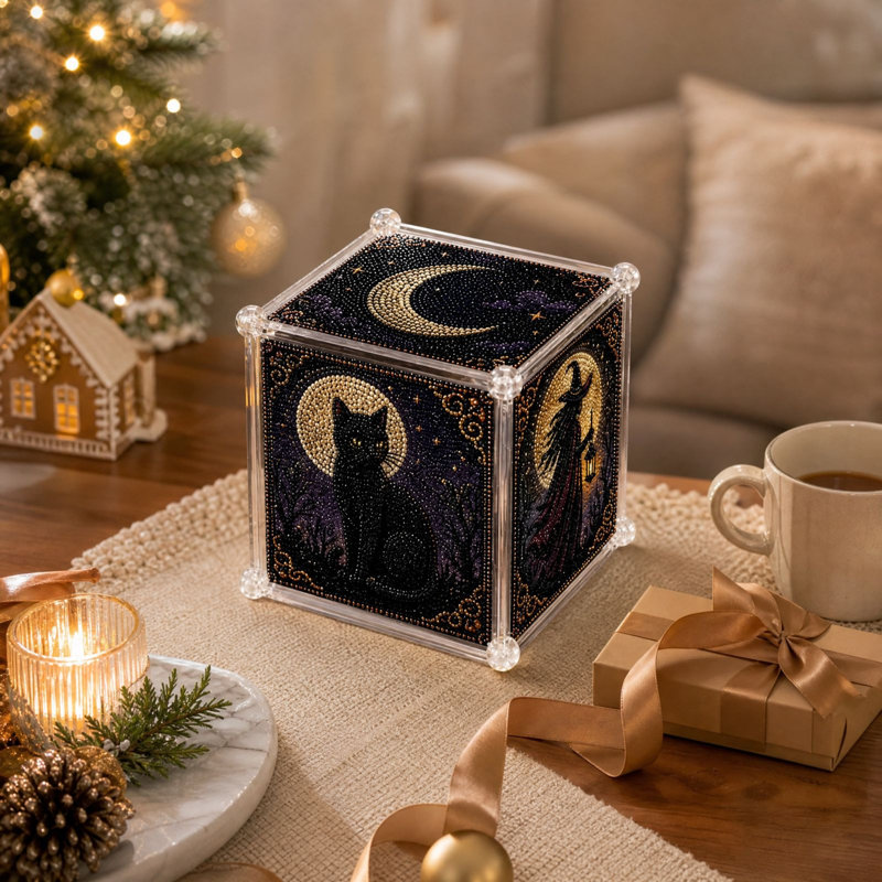 Coffret-cadeau d'Halloween à peindre avec des diamants, kit DIY. Motifs sur les cinq côtés, idéal pour ranger des cadeaux d'Halloween ou comme décoration.