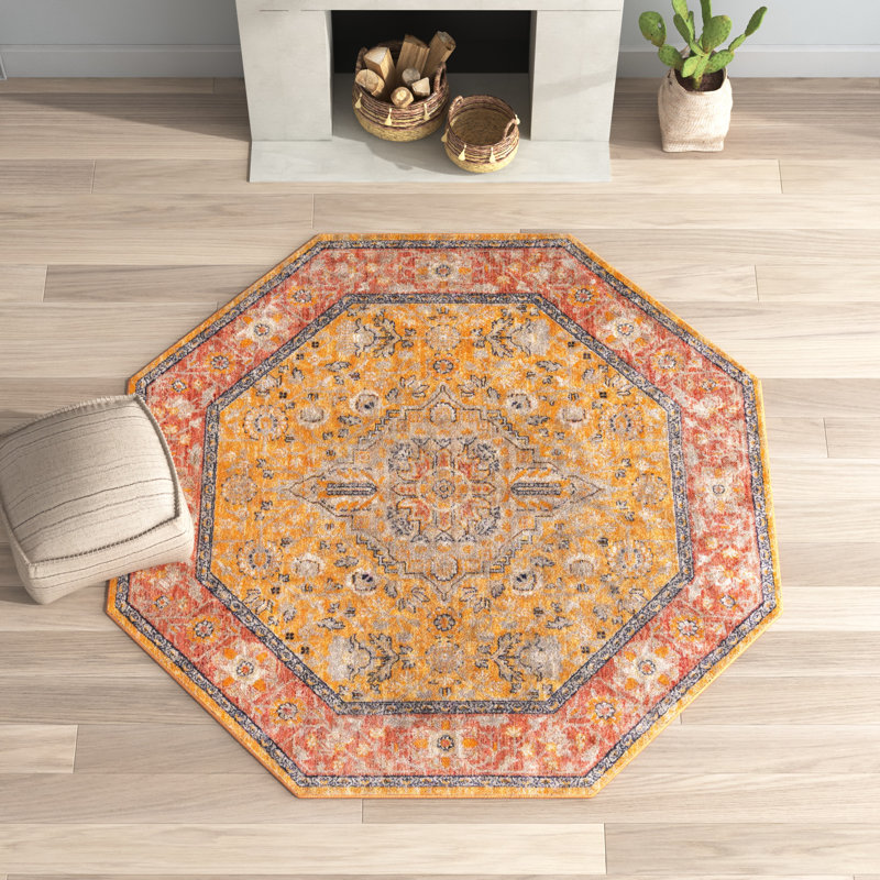 Alkire Oriental Area Rug, Octagon 5' x 5', Yellow