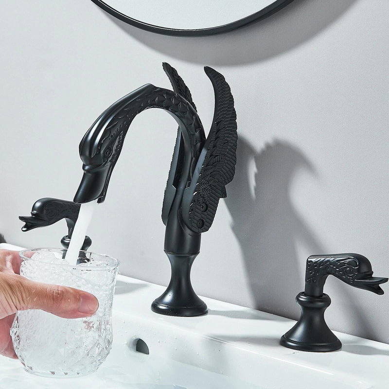 Robinet de lavabo noir pour salle de bain à 3 trous et 2 poignées