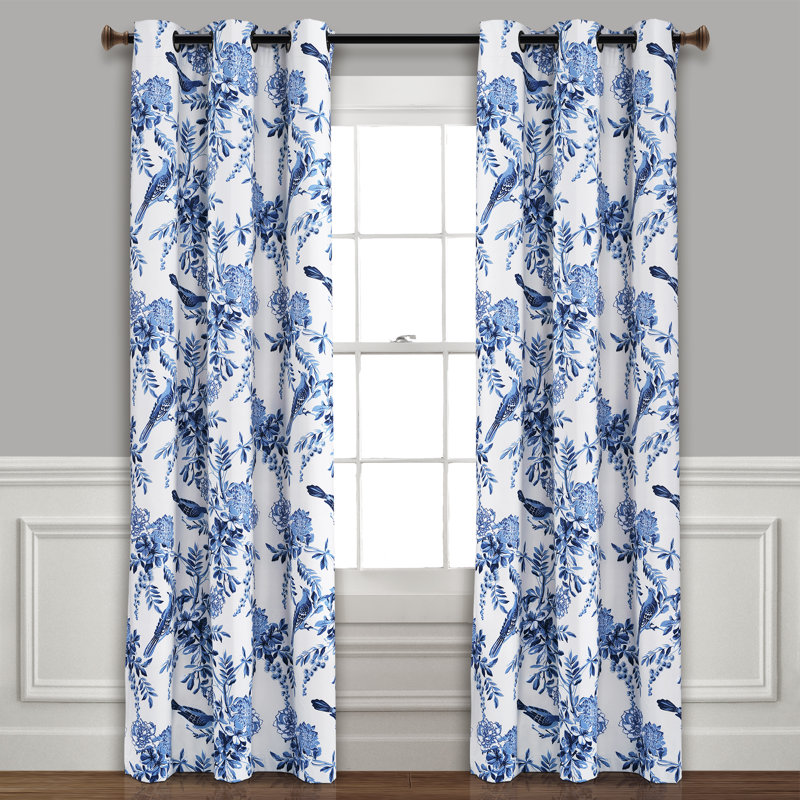 Farmhouse Bird And Flower Curtain Pair, 38" x 84", White