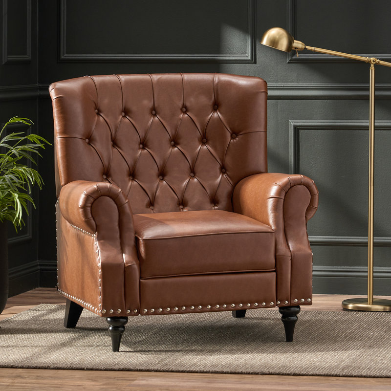 Camay Upholstered Recliner, Cognac Faux Leather