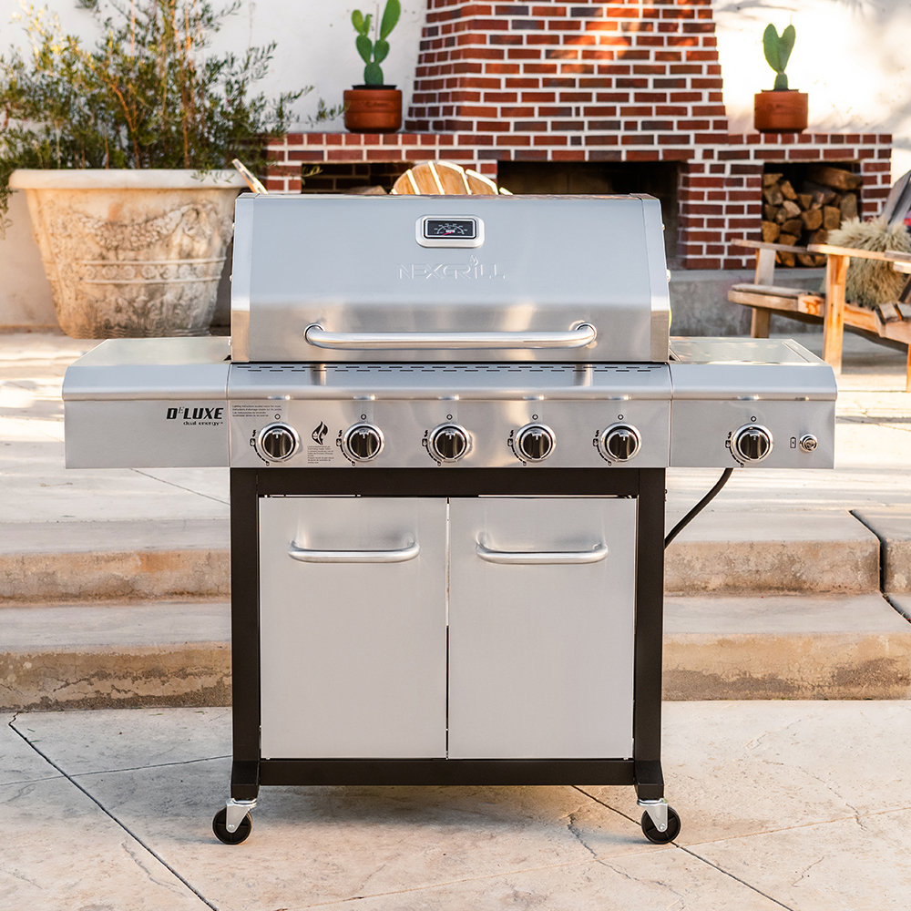 NexGrill 5 Burner Propane BBQ in Stainless Steel with Ceramic Searing Side Burner