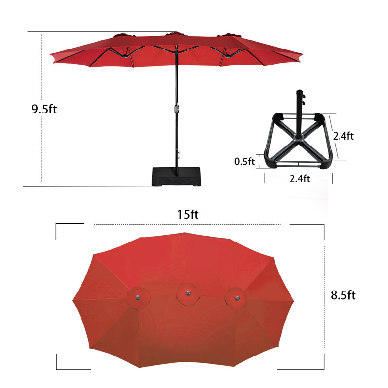 Parasol de marché rectangulaire 180 po x 108 po Proxima, Rouge