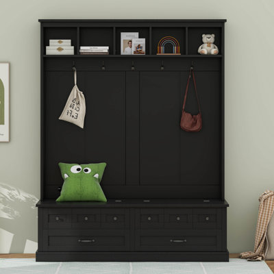 Élégant portemanteau large avec 5 crochets, banc de rangement polyvalent avec 2 tiroirs pour hall d'entrée