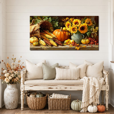 Automne, art mural citrouille d'automne, art automnal, images d'automne, décoration murale, toile tendue rustique pour salon, cuisine, salle à manger, entrée, fête de l'Action de grâce, 16 po x 32 po