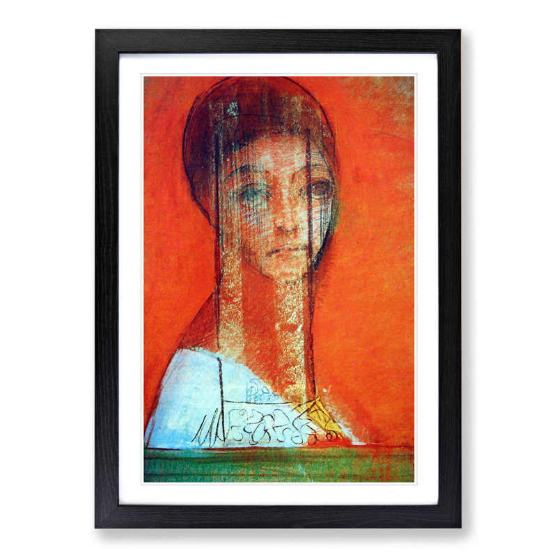 Veiled Woman by Odilon Redon - Picture Frame Painting, 65cm H x 48cm W x 2cm D, Black Framed