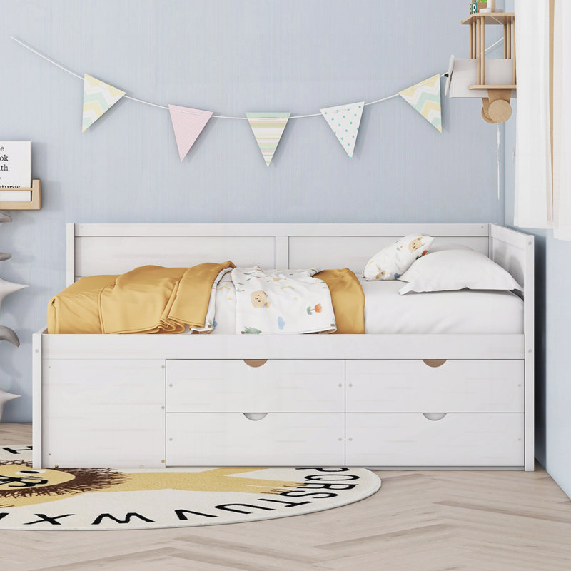 Modern Daybed with Drawers and Shelves, White, Full / Double