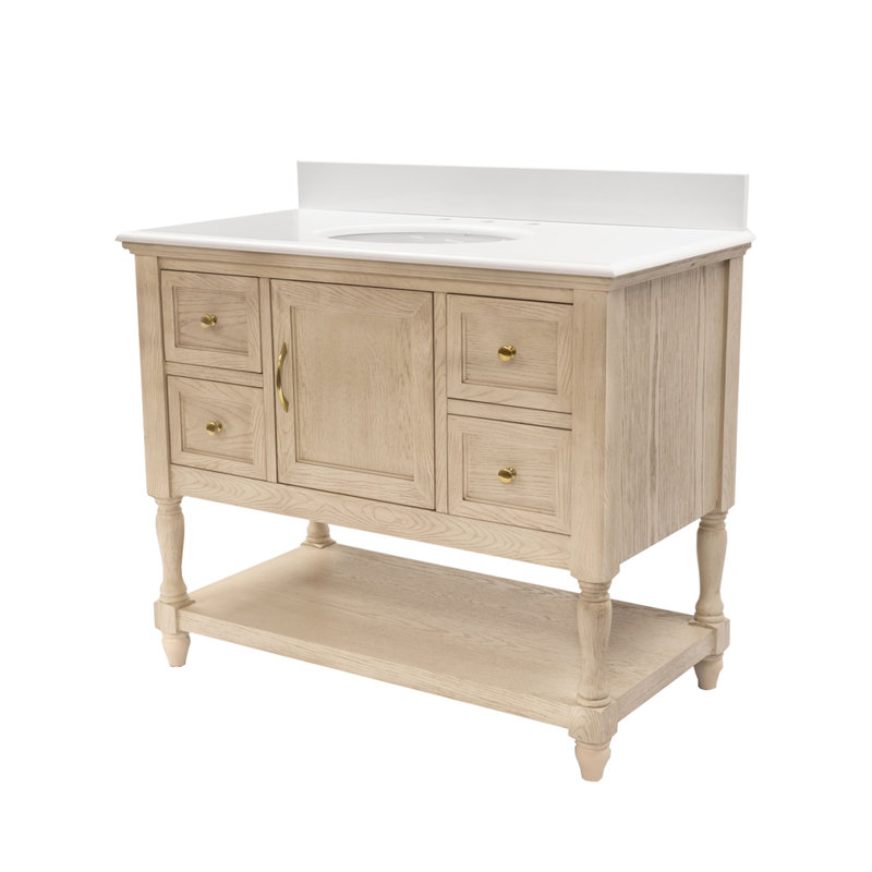 Hampton 42" Single Bathroom Vanity Set, Engineered White, Greige Oak