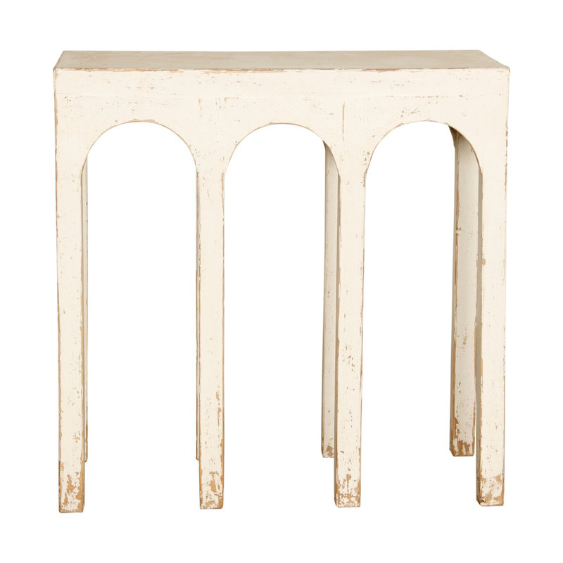 Distressed White Solid Wood Arch Console Table with Storage