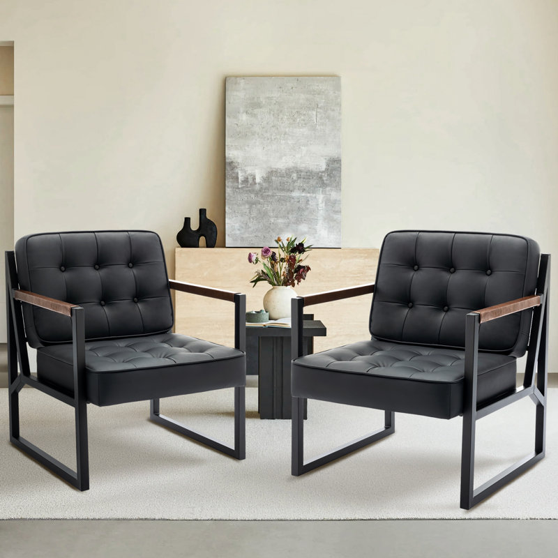 Chaise d'appoint moderne en similicuir avec dossier capitonné, Similicuir noir