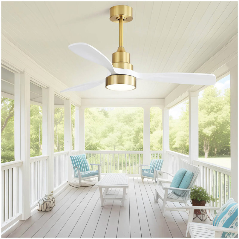 Ventilateur de plafond 48 po avec 3 lumières et ventilateur de plafond en bois, Doré / Blanc