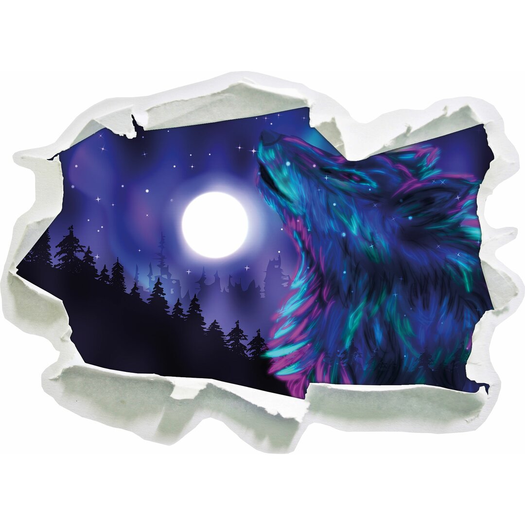 Abstrakter Wolf mit Mond Wandaufkleber