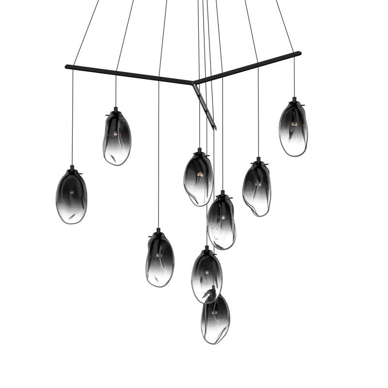 Luminaire suspendu en grappe à 9 lumières liquide, Fumée fumée