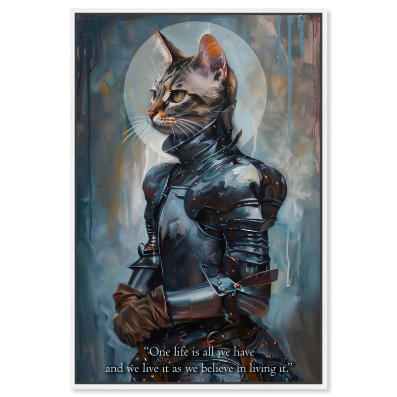 «Cat of Arc Canvas», impressions de chat excentriques par Notoriart, Cadre blanc, H 46 po x l 31 po