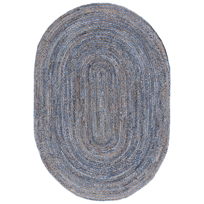 Demar Handmade Flatweave Blue/Natural Area Rug, Oval 4' x 6'