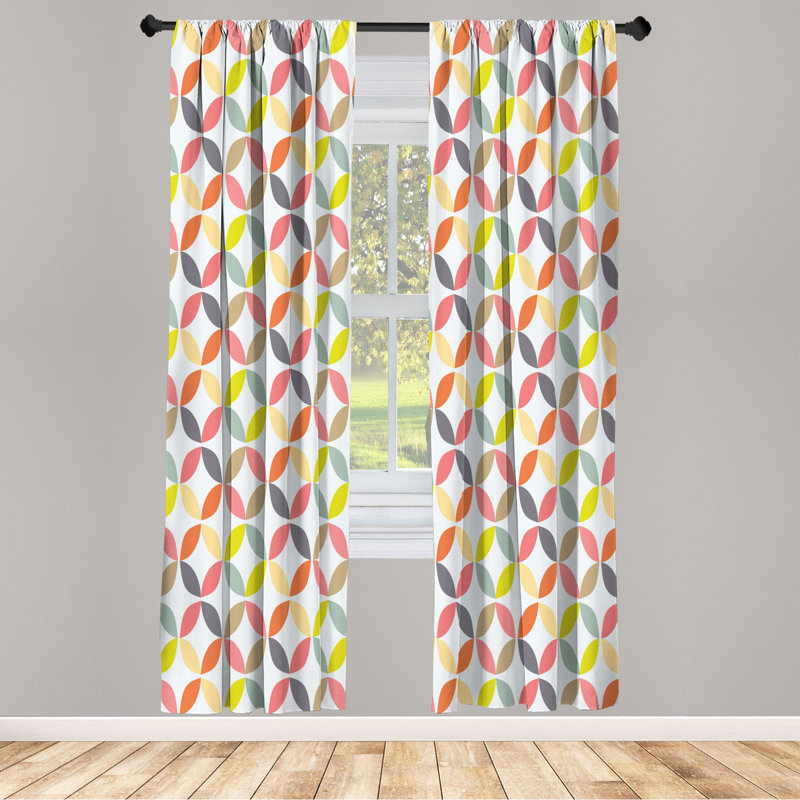 Microfiber Floral Semi-Sheer Rod Pocket Curtain Panels, 28" W x 63" L, Orange/Gray