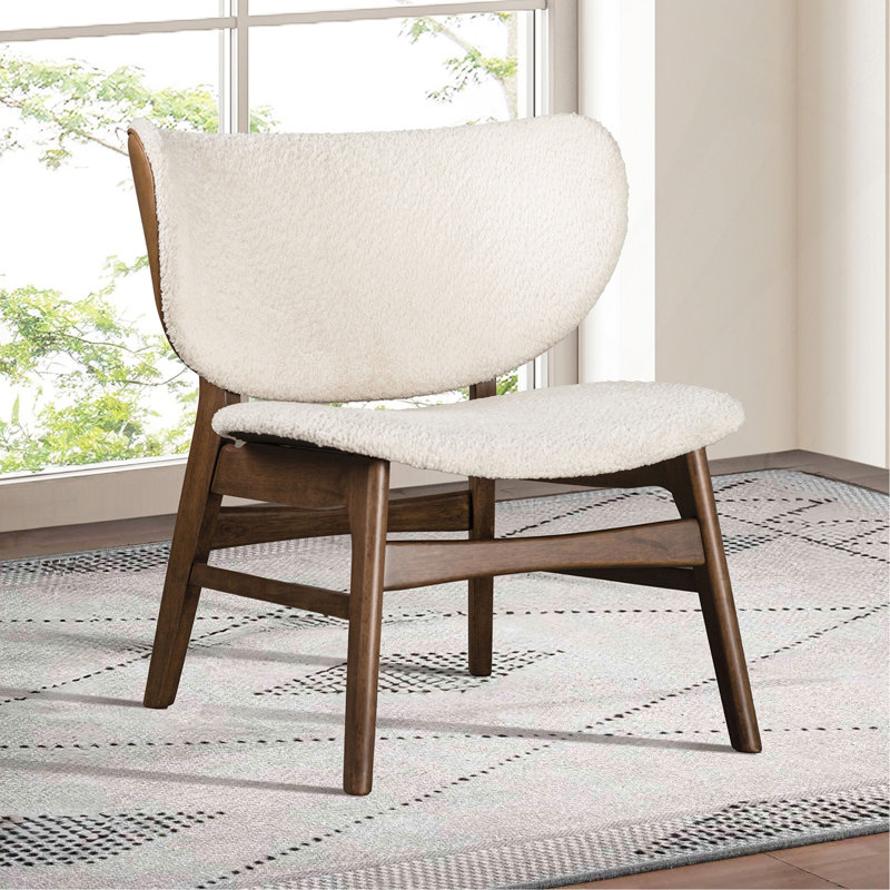 Chaise d'appoint Mid-Century avec dossier à oreilles noyer / beige