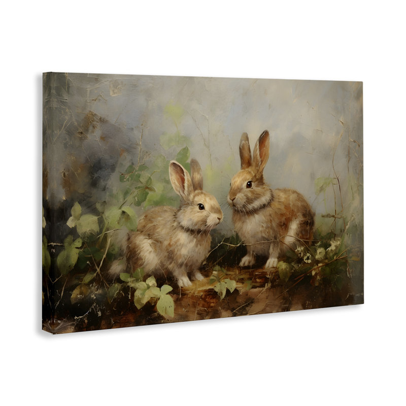 Art mural, "Wild Rabbits in Nature" par Petal Prints Design, H 16 po x l 24 po