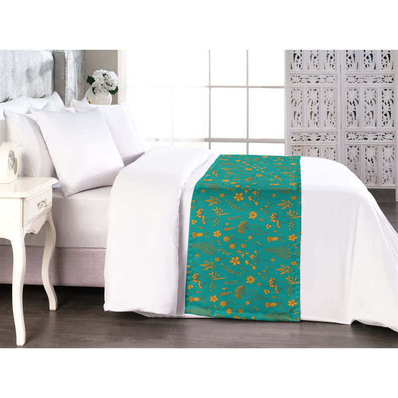 Ambesonne Floral Bed Runner Teal and Orange Art Pattern Pale Orange Dark Seafoam, King